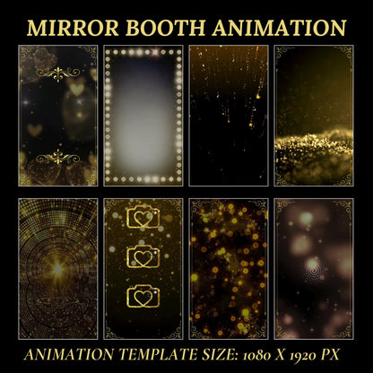 Hochzeits-Spiegelkabinen-Animationen, Gold Schwarz-Animationen, Touch-to-Start, Countdown, Liebe, Voice-Over, Hochzeits-Zauberspiegelkabine