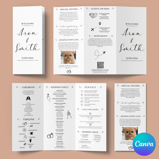 Trifold Wedding Program, Printable Wedding Trifold Details Card, Infographic Wedding Program, Editable Wedding Itinerary, Canva Template