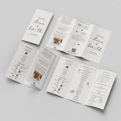 Trifold Wedding Program, Printable Wedding Trifold Details Card, Infographic Wedding Program, Editable Wedding Itinerary, Canva Template