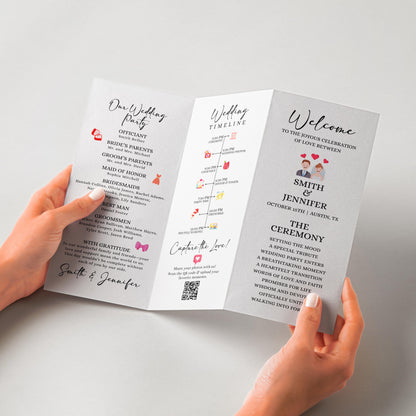 Trifold Wedding Program, Printable Wedding Trifold Details Card, Infographic Wedding Program And Seating Chart, Editable Canva Template