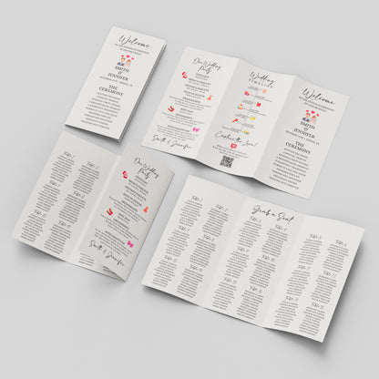 Trifold Wedding Program Template With Wedding Seating Chart Template, Infographic Wedding Program, Editable Wedding Itinerary,Canva Template