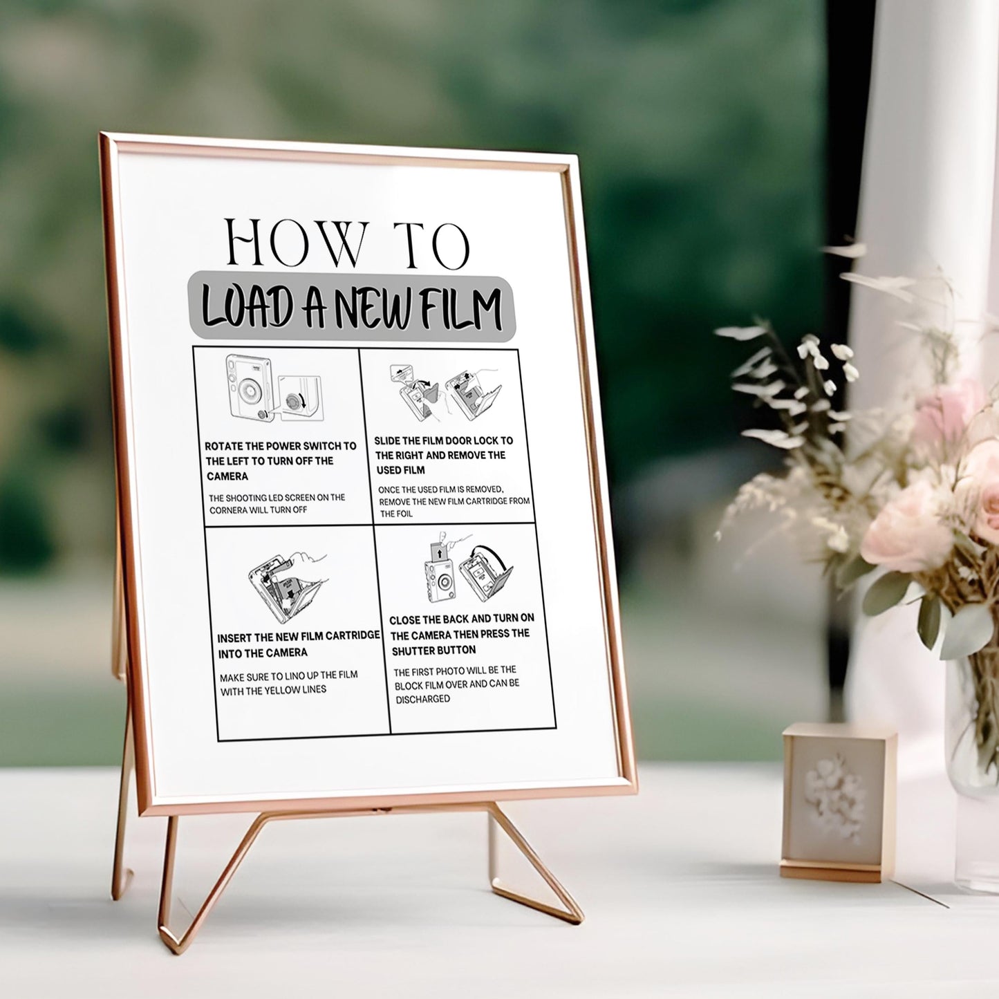 Instax Mini Evo Photo Guestbook, Instax Mini Evo Camera Instructions Sign, How To Load A Film, How To Take A Photo