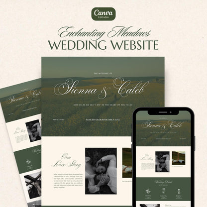 Whimsical Fields Wedding Website Template, Minimalist Theme, Modern Showit, Moody Wedding, Canva Editable Digital Invite  (Digital Download)