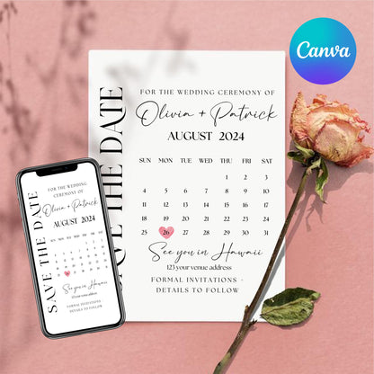 Photo Save The Date Postcard Template, Photo Wedding Invitations Photocard, Boho Save the date, Canva Template