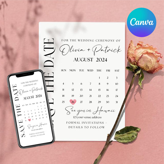 Photo Save The Date Postcard Template, Photo Wedding Invitations Photocard, Boho Save the date, Canva Template