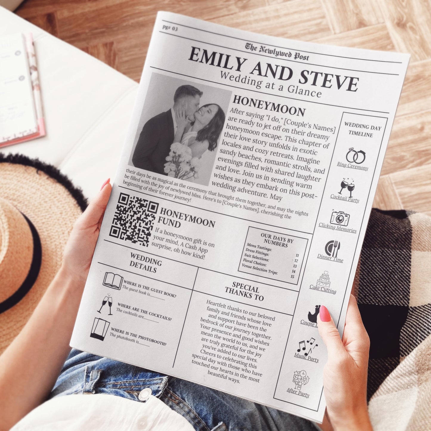 Folded Printable Wedding Newspaper Program Canva Template Wedding Newspaper Template with Photo Wedding Infographic Newlywed Time Newspaper