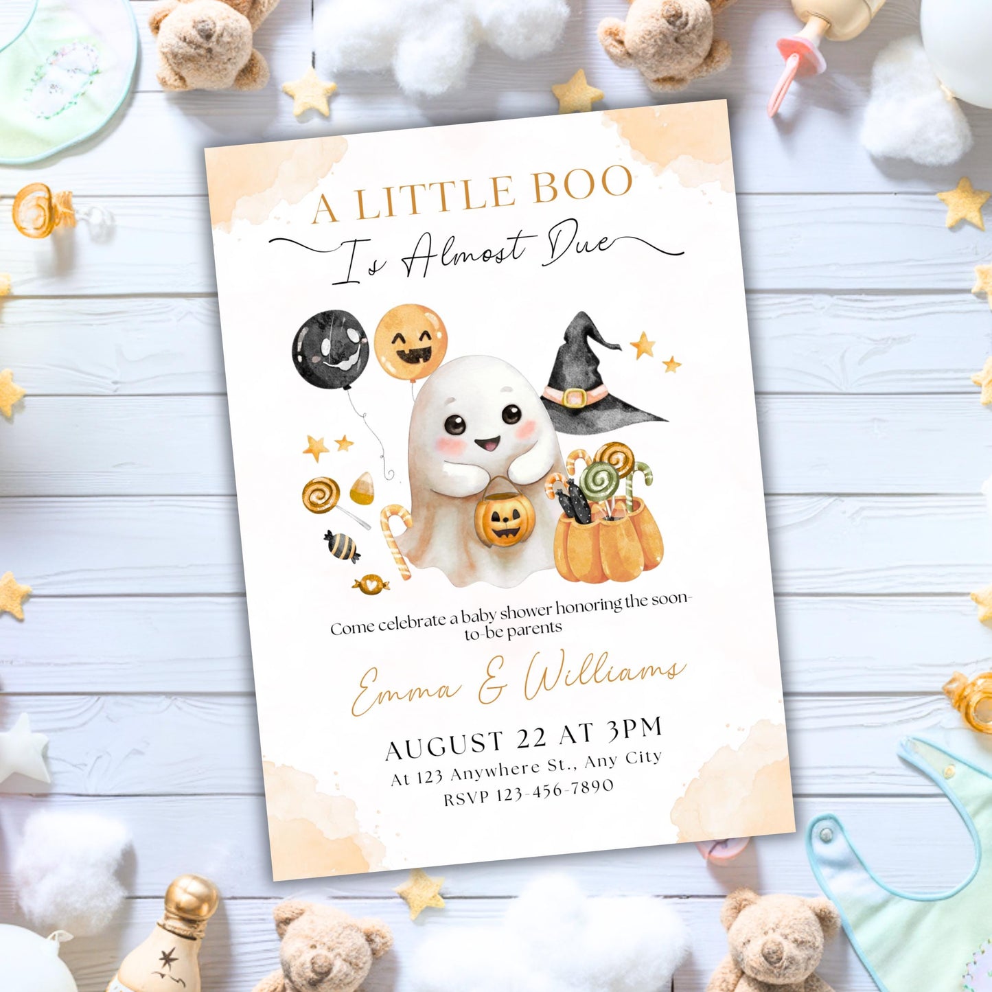 Editable A Little Boo Baby Shower Invite, A Little Baby Boo Is Almost Done Invitation, Pumpkin Halloween Girl Baby Shower, Halloween Flyer
