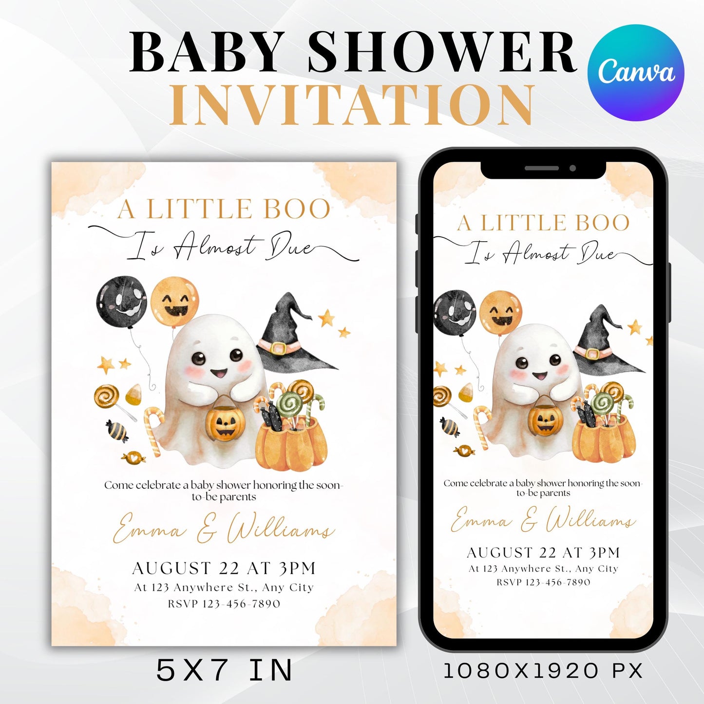 Editable A Little Boo Baby Shower Invite, A Little Baby Boo Is Almost Done Invitation, Pumpkin Halloween Girl Baby Shower, Thank You Card
