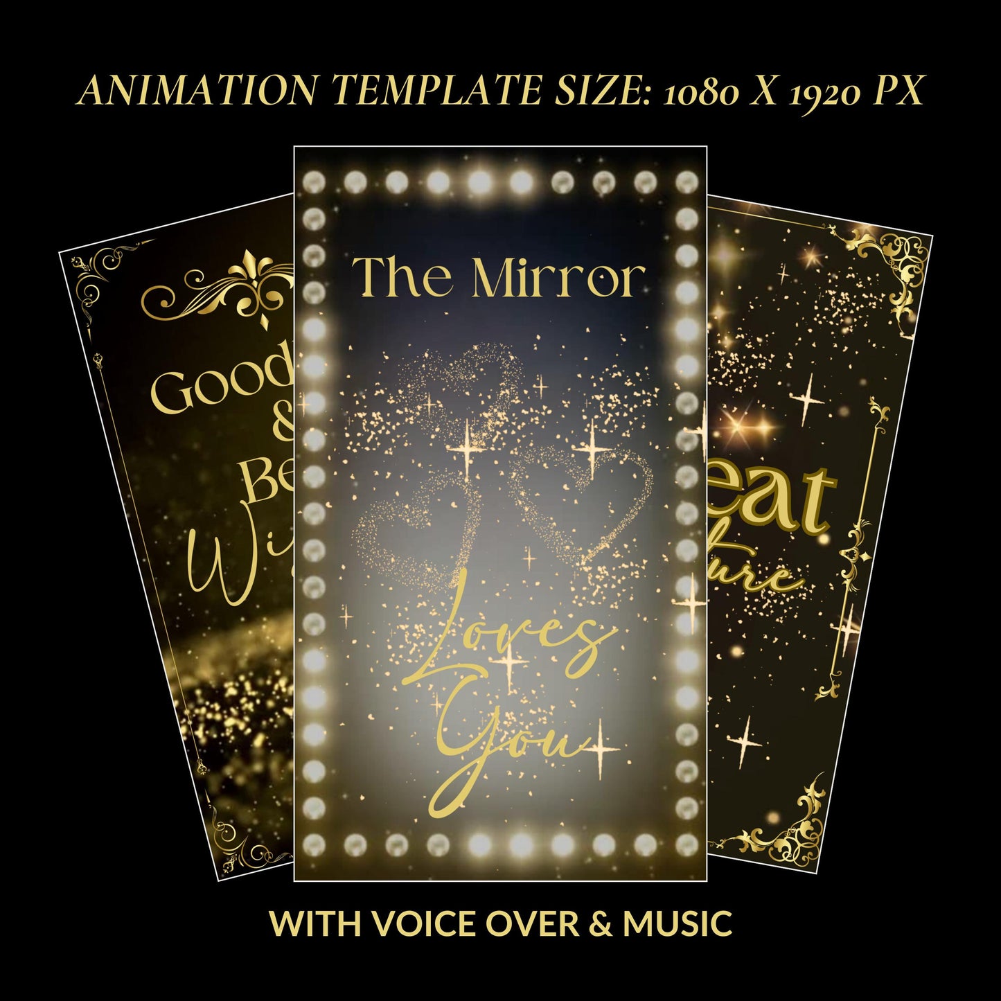 Wedding Mirror Booth Animations, Gold & Black Animations, Touch to Start, Countdown, Pose, Love, Voice Over, Wedding Magic Mirror Booth