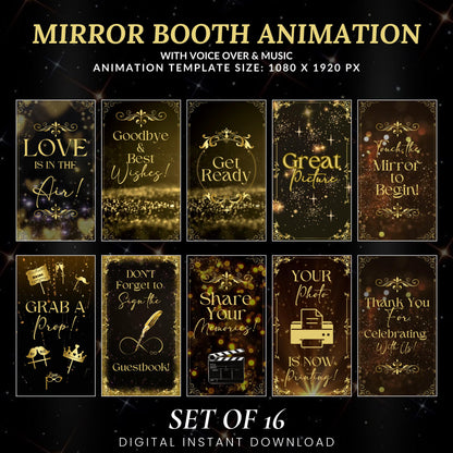 Wedding Mirror Booth Animations, Gold & Black Animations, Touch to Start, Countdown, Pose, Love, Voice Over, Wedding Magic Mirror Booth
