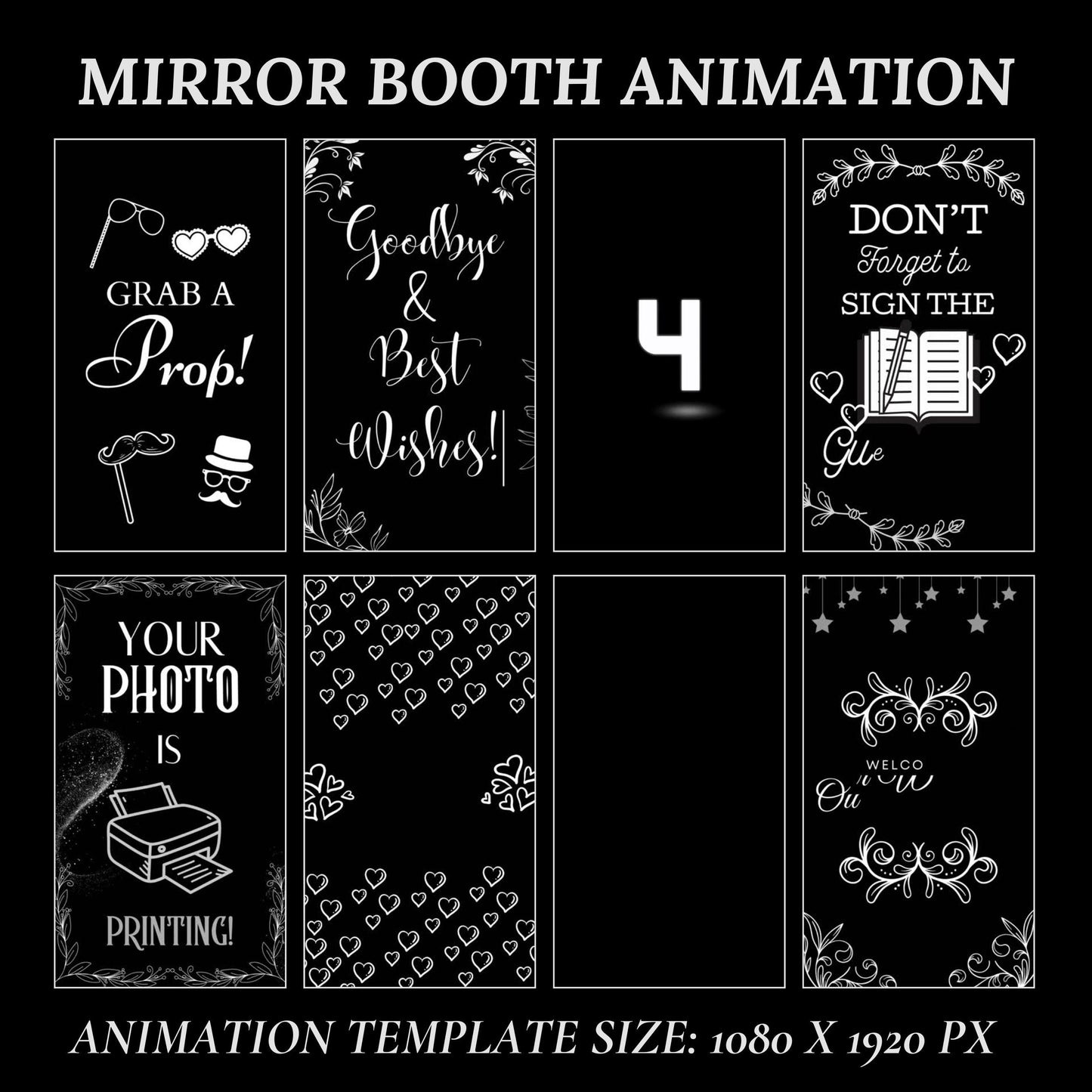Mirror Booth Animations For Wedding, Magic Mirror Animations, Touch to Start, Countdown, Pose, Love, Photo Booth Mirror Animations