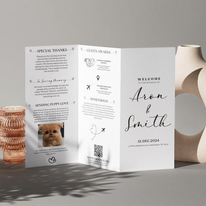 Trifold Wedding Program, Printable Wedding Trifold Details Card, Infographic Wedding Program, Editable Wedding Itinerary, Canva Template