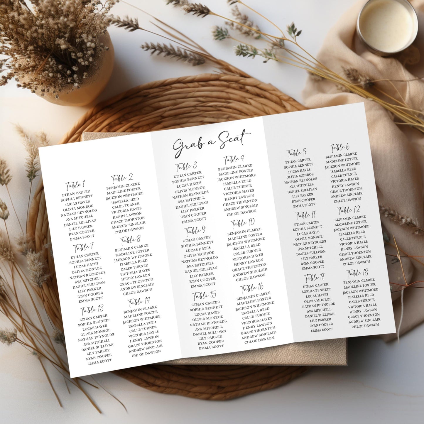 Trifold Wedding Program, Printable Wedding Trifold Details Card, Infographic Wedding Program And Seating Chart, Editable Canva Template