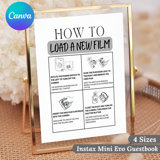 Instax Mini Evo Photo Guestbook, Instax Mini Evo Camera Instructions Sign, How To Load A Film, How To Take A Photo