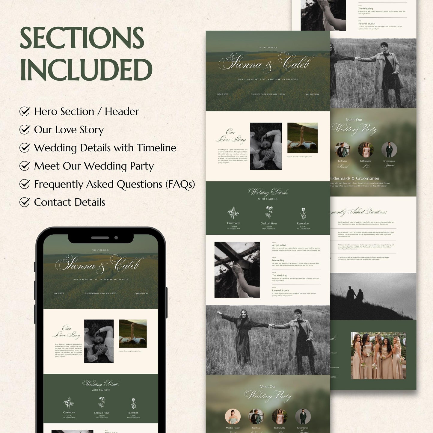 Whimsical Fields Wedding Website Template, Minimalist Theme, Modern Showit, Moody Wedding, Canva Editable Digital Invite  (Digital Download)