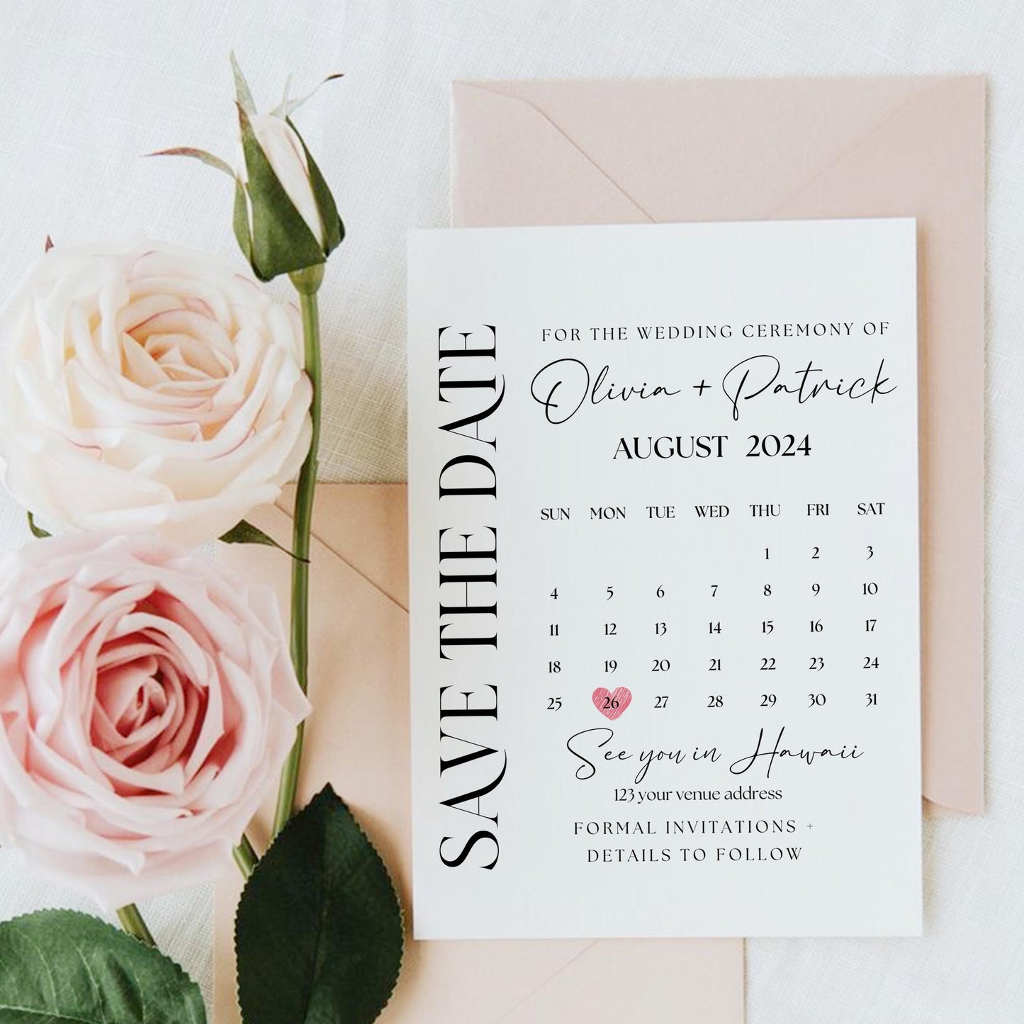 Photo Save The Date Postcard Template, Photo Wedding Invitations Photocard, Boho Save the date, Canva Template